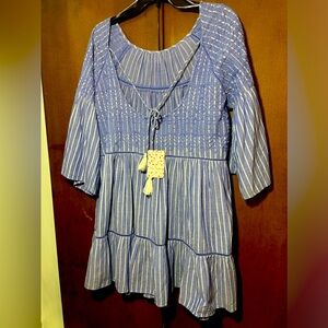 NWT Free People chambray embroidered peasant boho dress